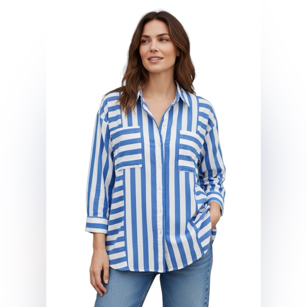 Karl Lagerfeld striped, coastal core, preppy, corp core, long sleeve shirt
